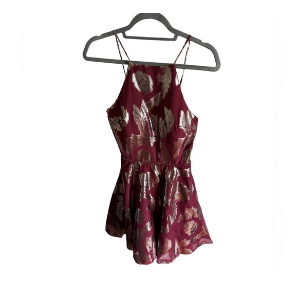 City Studios Juniors' Metallic-Print Fit & Flare Dress - Berry Size 3 - Picture 4 of 4
